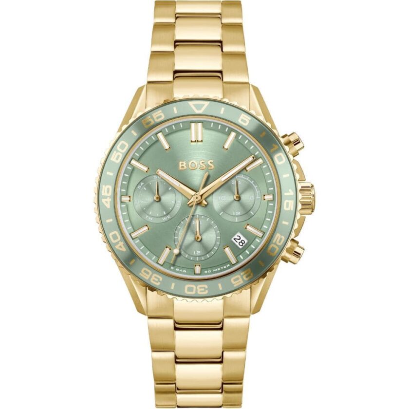 BOSS Runner Multifunction Green Dial  Gold Stainless Steel Bracelet
