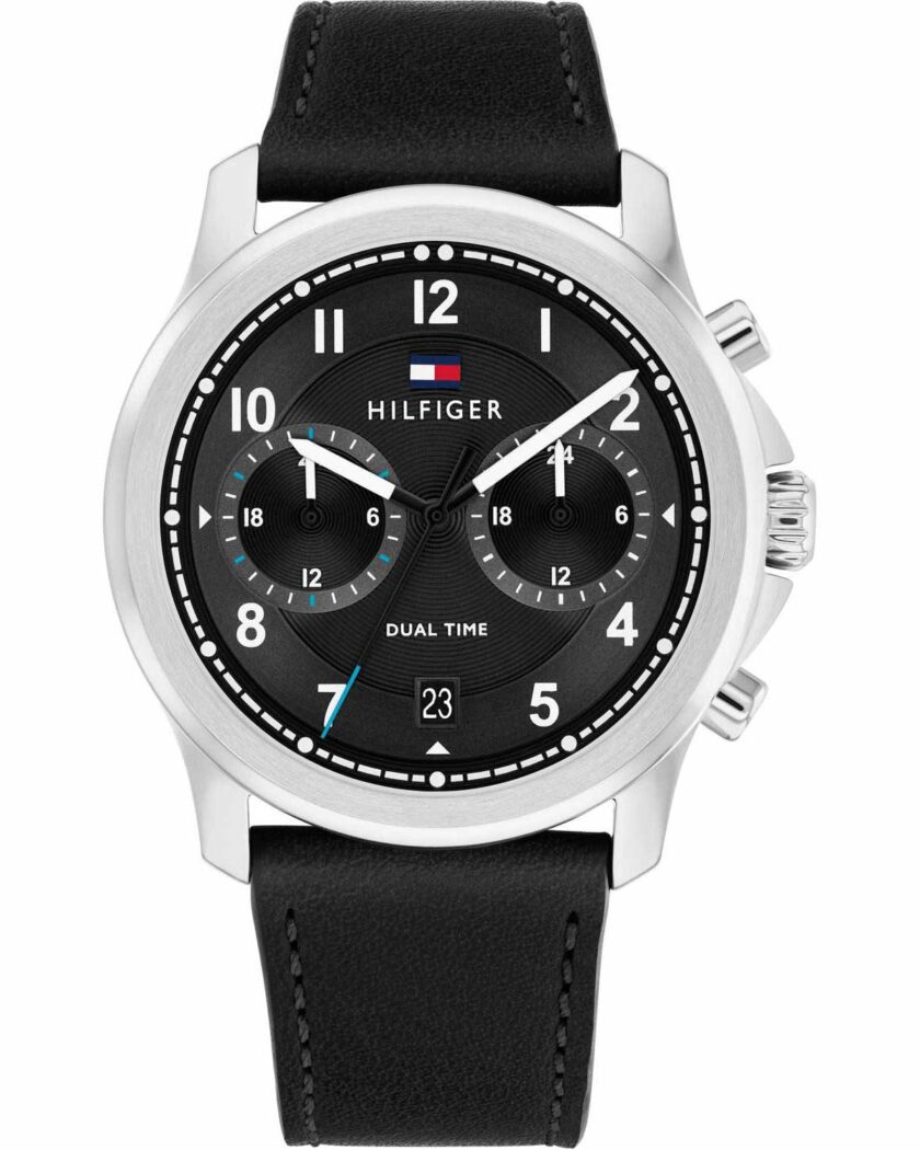 TOMMY HILFIGER Wesley Dual Time Black Leather Strap