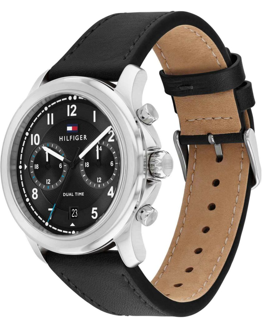 TOMMY HILFIGER Wesley Dual Time Black Leather Strap - Image 2