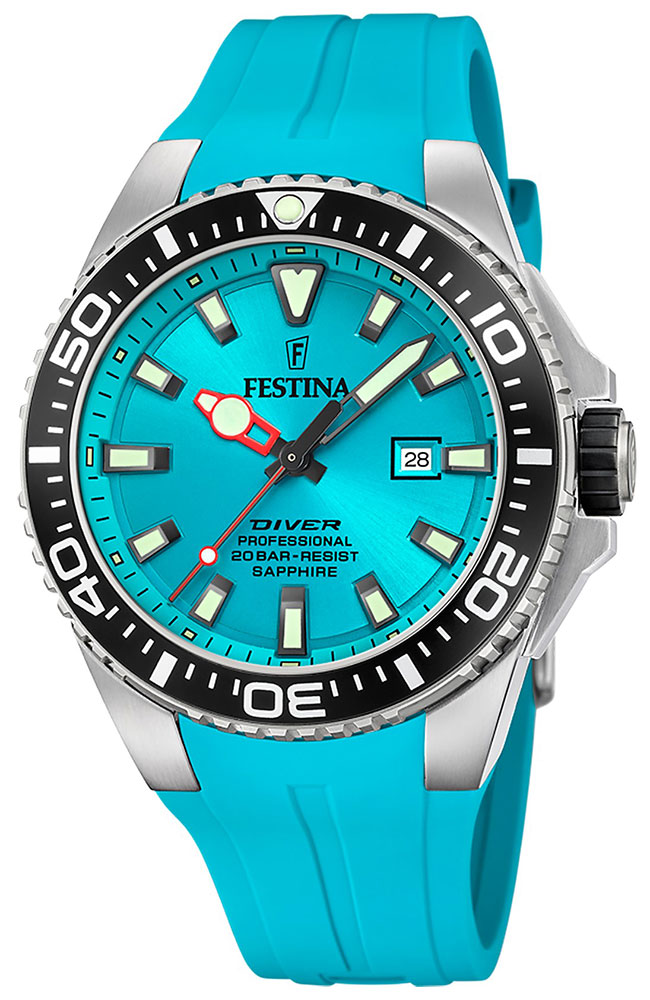 FESTINA Diver Sapphire Light Blue Rubber Strap