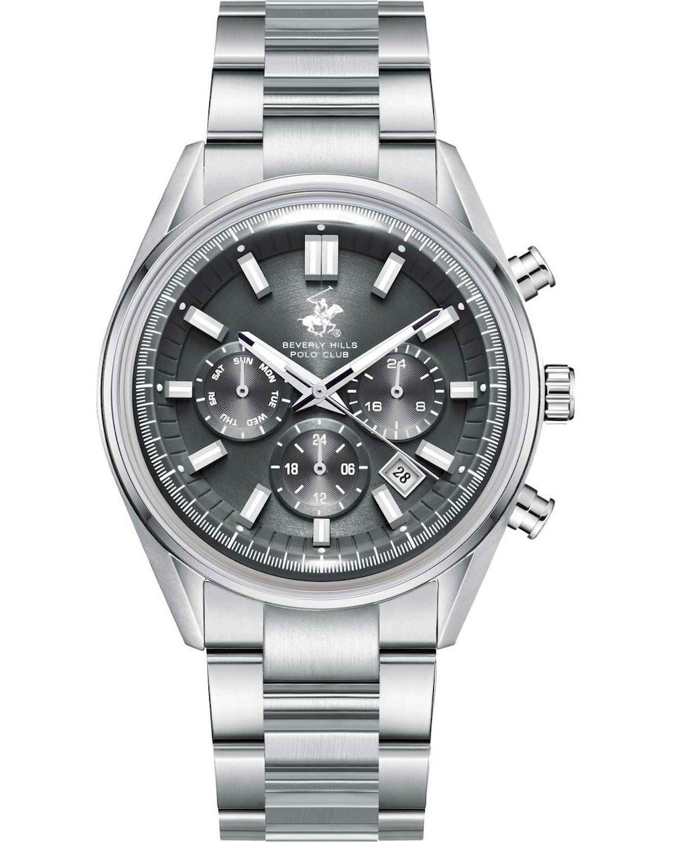 Ρολόι BEVERLY HILLS POLO CLUB Dual Time Silver Stainless Steel Bracelet